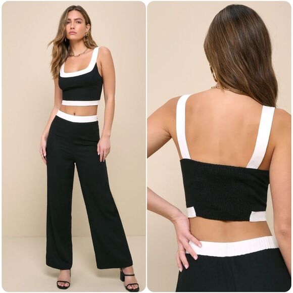 Lulu's Tops - Lulus Instinctively Chic Black and White Linen Sleeveless Cropped Top | Small